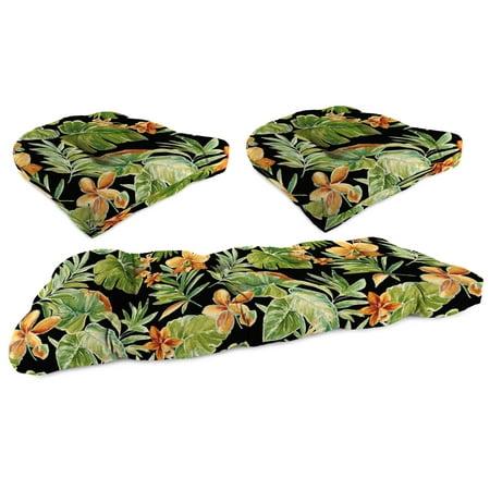 Jordan Manufacturing Beachcrest Outdoor 3-Piece Wicker Cushion Set, 1 Settee & 2 Seats, Caviar