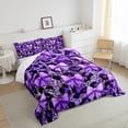 thumbnail image 4 of Manfei Cartoon Princess Bowknot Full Size Comforter Sets for Teens, Black Purple Ribbon Bedding Comforter Set, Romantic Leopard Print Reversible Bedding Sets, Breathable Home Decor, 3-Piece, 4 of 9