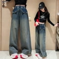 thumbnail image 2 of Zanarzt Kids Girls Baggy Jeans Wide Leg Baggy Jeans for Girls Wide Leg High Waisted Denim Pants Cute Summer Trousers Streetwear Blue,13-14 Years, 2 of 9