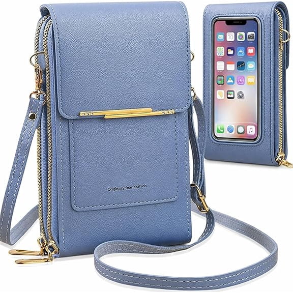 Touchscreen Cell Phone Purse, Anti-Theft Leather Phone Crossbody Bag for Women, Small Travel Wallet(blue)Q