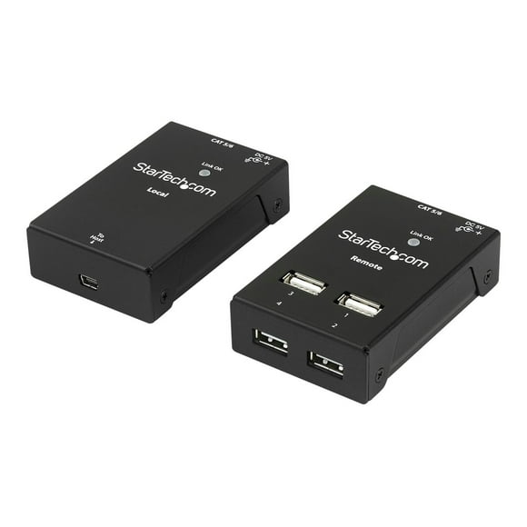 StarTech.com 4-Port USB 2.0 Extender - 165ft (50m) USB Over Cat5/Cat6 Extender - Compact USB 2.0 Over Ethernet Extender (USB2004EXTV) - USB extender - USB 2.0 - over CAT 5/6 - 4 ports - up to 164 ft - for P/N: SVA5N3NEUA