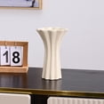 thumbnail image 3 of Striped Plastic Vase Decorative Ornament, Modern Container for Dry Flowers, Pampas Grass and Artificial Bonsais, for Coffee Tables, Dining Tables, Office Desks and Home Shelf Styling, 9*4in, Beige, 3 of 6