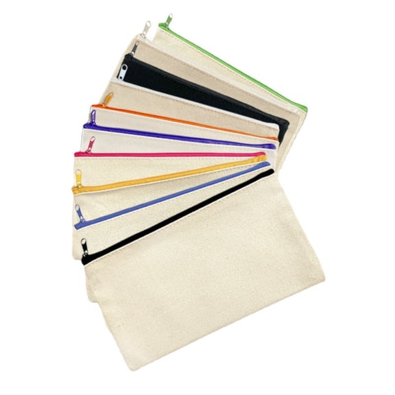 Canvas Pouch,Blank Cotton Canvas DIY Craft Zipper Bags Pouches Pencil Case for Makeup Cosmetic Toiletry Stationary Storage