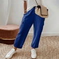 thumbnail image 2 of KHONTS Women's Linen Pants with Cargo Pockets Straight Wide Leg Summer Pants Elastic High Waist Casual Trousers Blue L, 2 of 7
