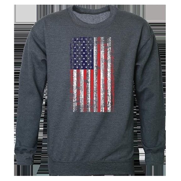 Distressed Flag Graphic Crewneck Sweatshirt, Heather Charcoal - Small