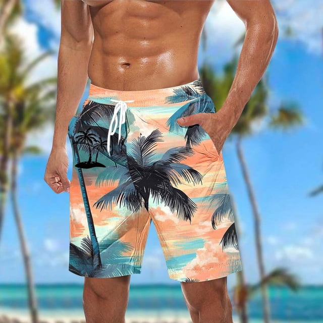 DIOAZUD Mens Beach Swim Trunks Big and Tall Swimming Shorts with Drawstring Surfing Swim Shorts Quick Dry Bathing Suits Swimwear Hawaii Swimming Trunks with Pockets