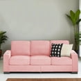 thumbnail image 2 of Aukfa 84" Snowfleece Sofa with Cup Holders, Modern 3-Seater Couch for Living Room Office, Pink, 2 of 10