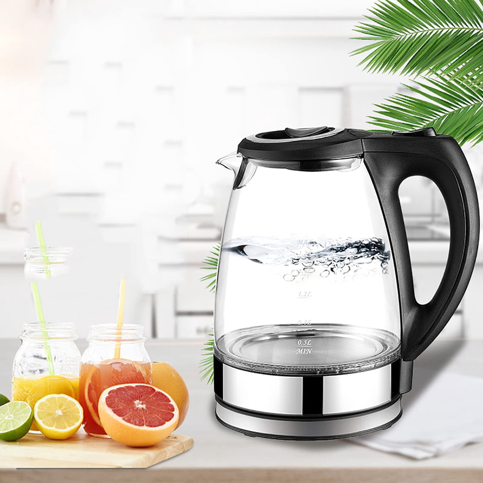 Yilush Electric Kettle, No Plastic Contact With Water, Wide Mouth For Easy Cleaning, Auto Shut Off, 1.7L Tea Kettle & Hot Water Boiler, Water Heater & Teapot, Borosilicate Glass, Black, 1500W