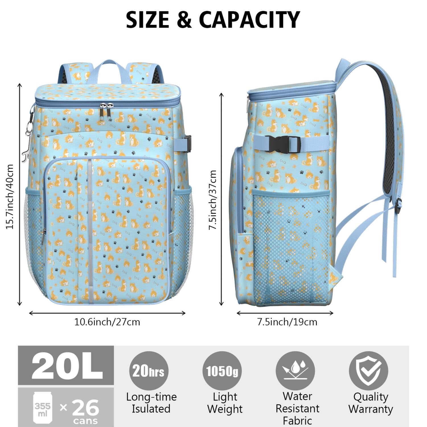 Travel Cooler Bag - Cute Shiba Inu Camping Beer Cooler Backpack with Bottle Opener- Waterproof Insulated Picnic Backpacks - Cooler Bag for Beach