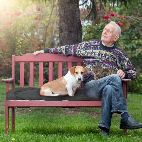 Bench Seat Cushion with Ties, Non-waterproof Indoor Rectangle Bench Seat Pads 7D Hollow Cotton Chair Pad (Normal, Black)