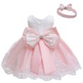 thumbnail image 4 of Vestido infantil de encaje de color a juego para bebé de un año, vestido de noche de princesa con lazo, 4 of 6