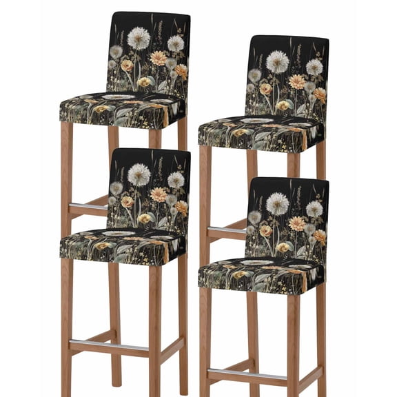 Farmhouse Flowers Bar Stool Covers Set of 4, Spring Vintage Botanical Floral Stretch Washable Bar Chair Covers with Backs, Removable Pub Counter Height Chair Cover for Kitchen Dining Room Cafe