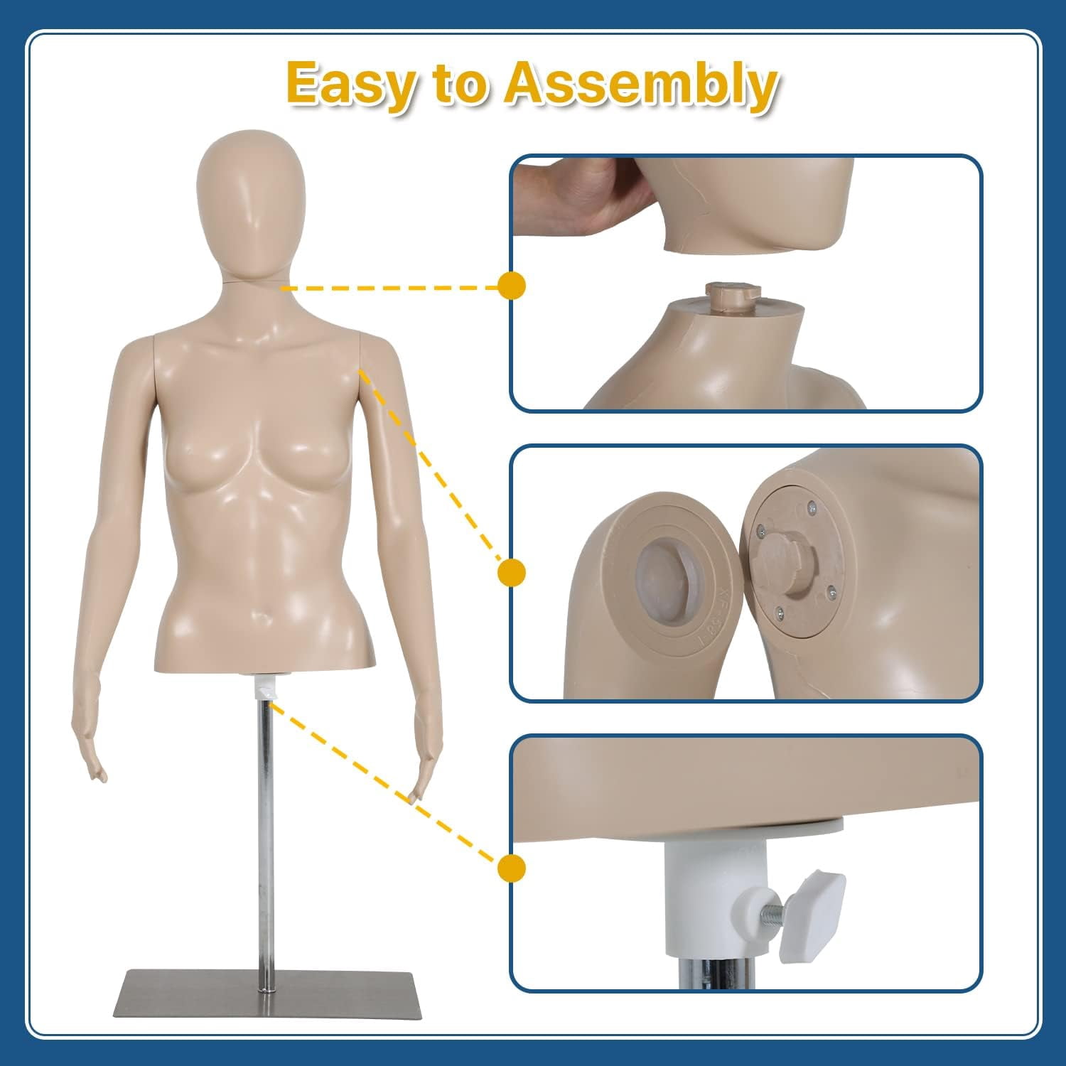 Female Mannequin 39-56 inch Adjustable Mannequin Torso Dress Form Model Sewing Manikin Detachable Mannequin Stand w/Metal Base