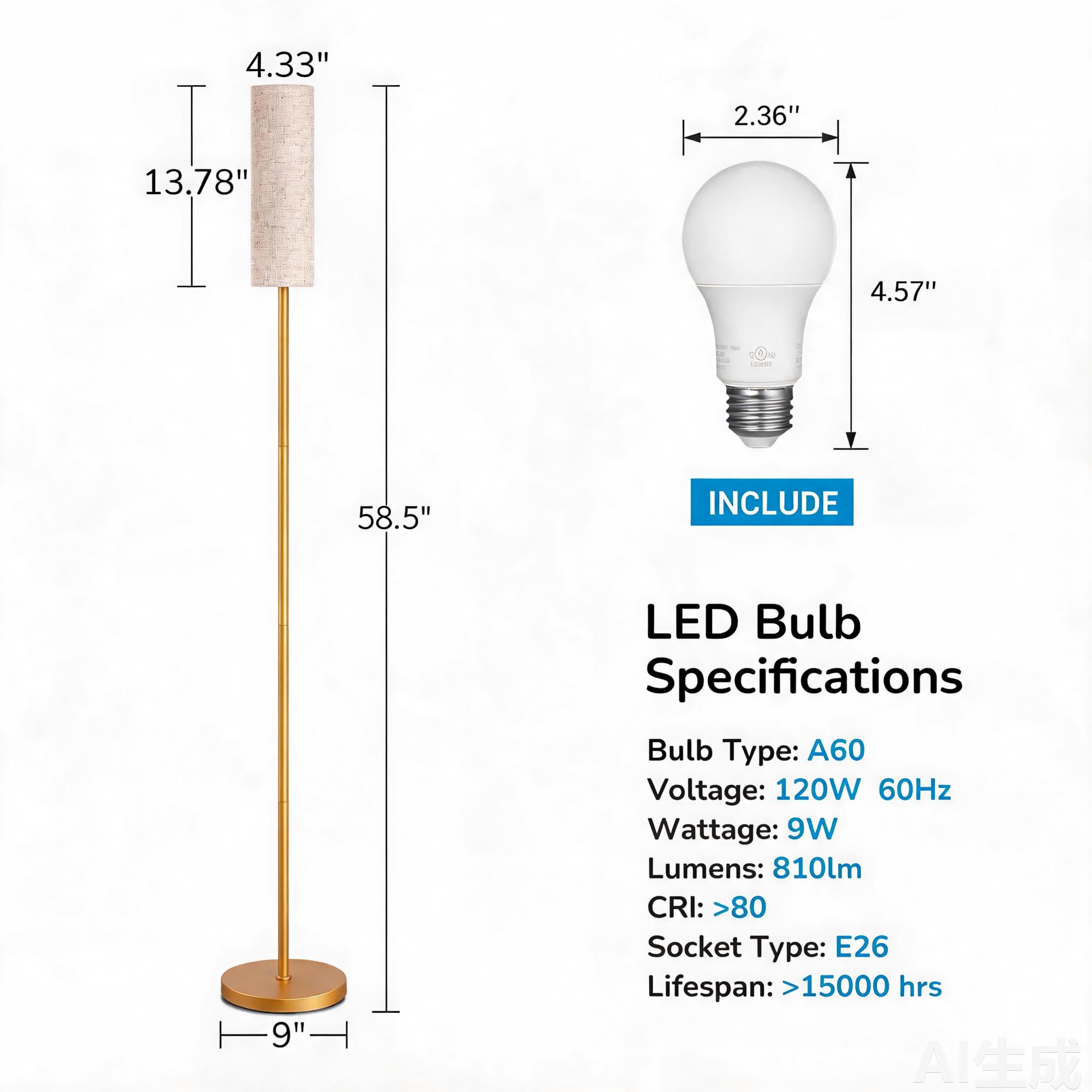 EDISHINE 65-Inch Floor Lamp with Remote, Dimmable LED photo 8