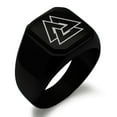 thumbnail image 1 of Stainless Steel Norse Valknut Viking Engraved Square Flat Top Biker Style Polished Signet Ring, 1 of 1
