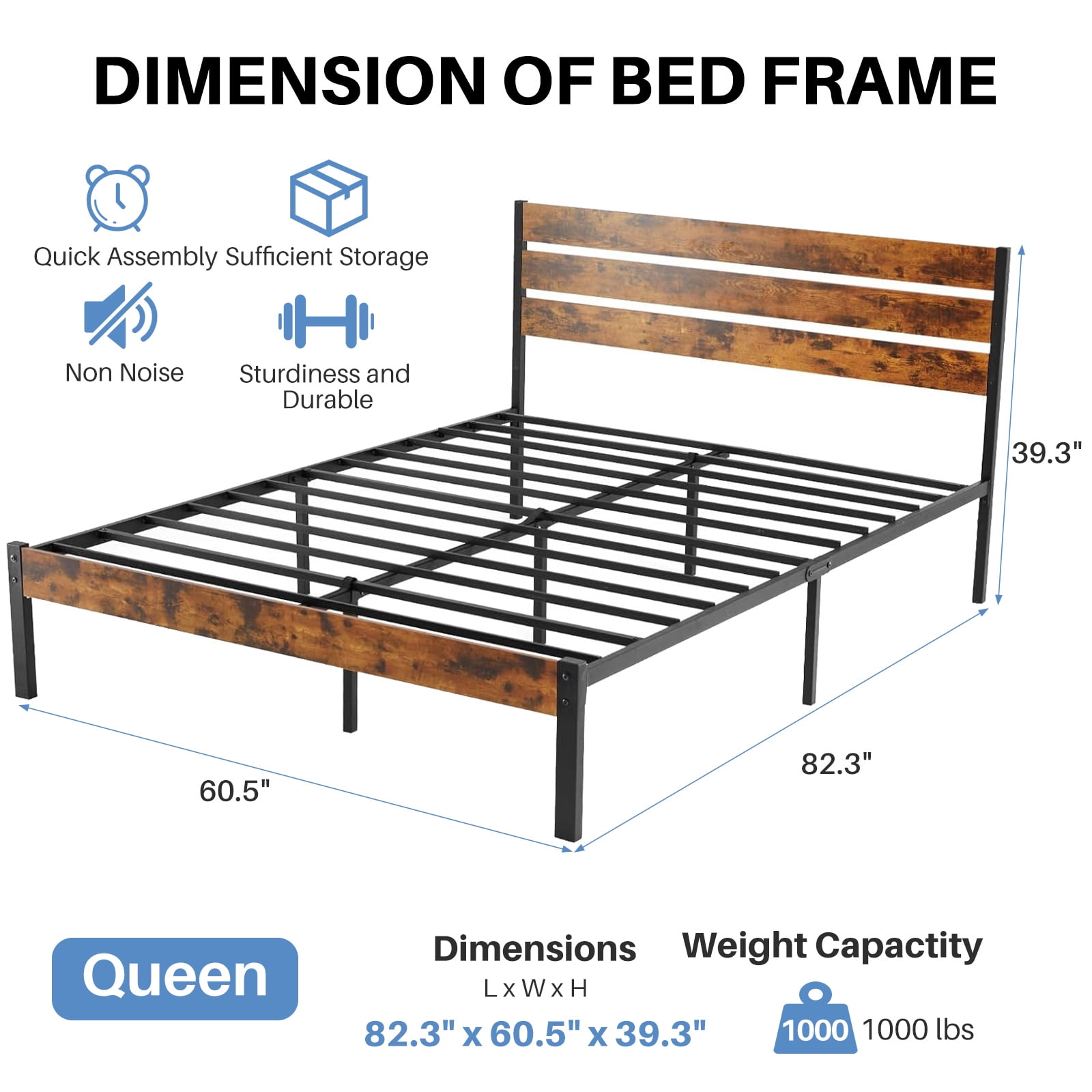 12.8 inch High Steel Bed Frame with Underbed Storage - No Box Spring Needed, Tool-Free Assembly, Queen