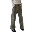 thumbnail image 1 of Jeans en Denim Imprimé Léopard Vintage Rétro Mode Urbaine Pantalon Grand Coupe Décontractée Design Boho pour Femmes P, 1 of 7