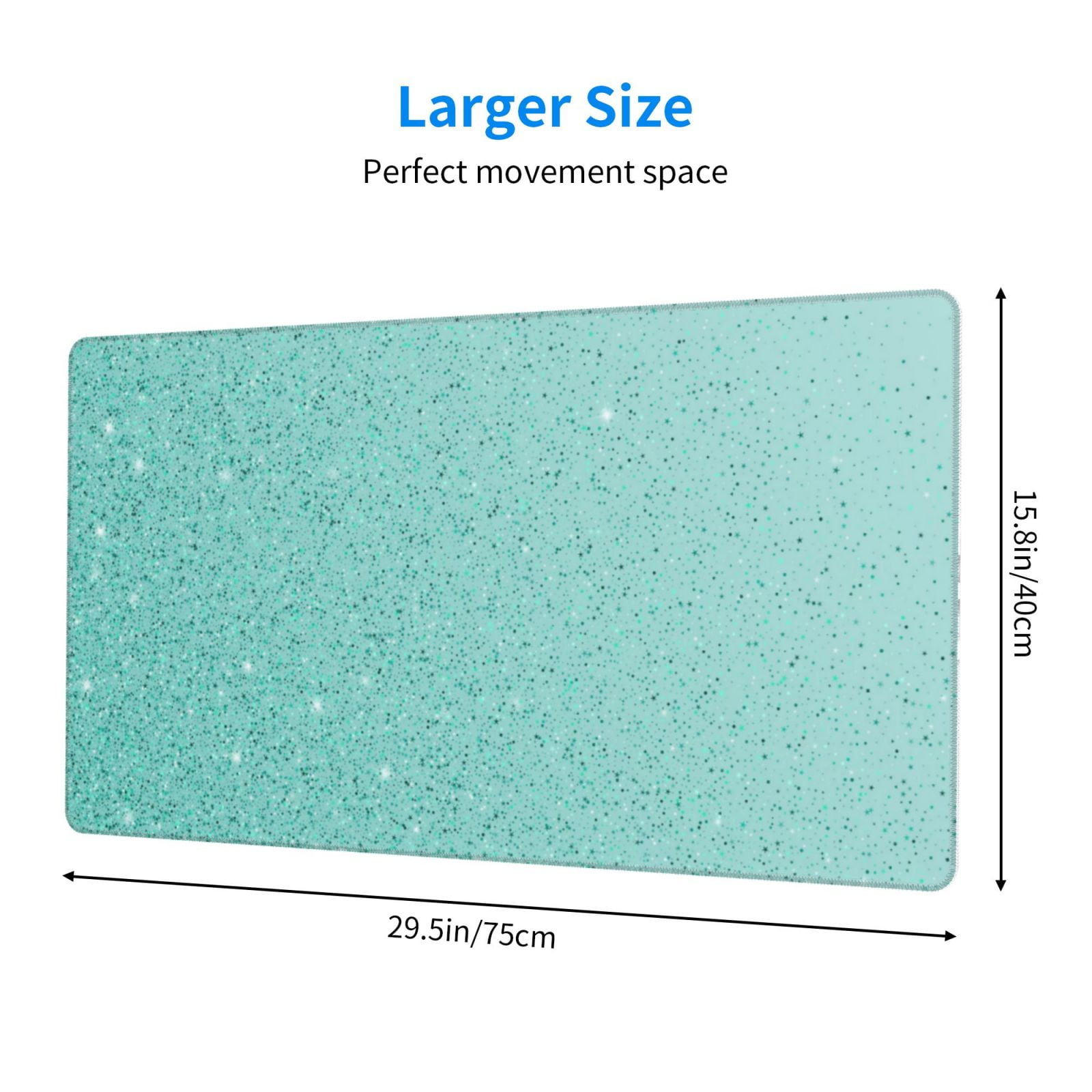 Kdxio Teal Turquoise Glitter Print Large Gaming Mouse Pad,Non-Slip Base,Water Resist Keyboard Pad for Gamer,Office & Home,29.5 x 15.8 in
