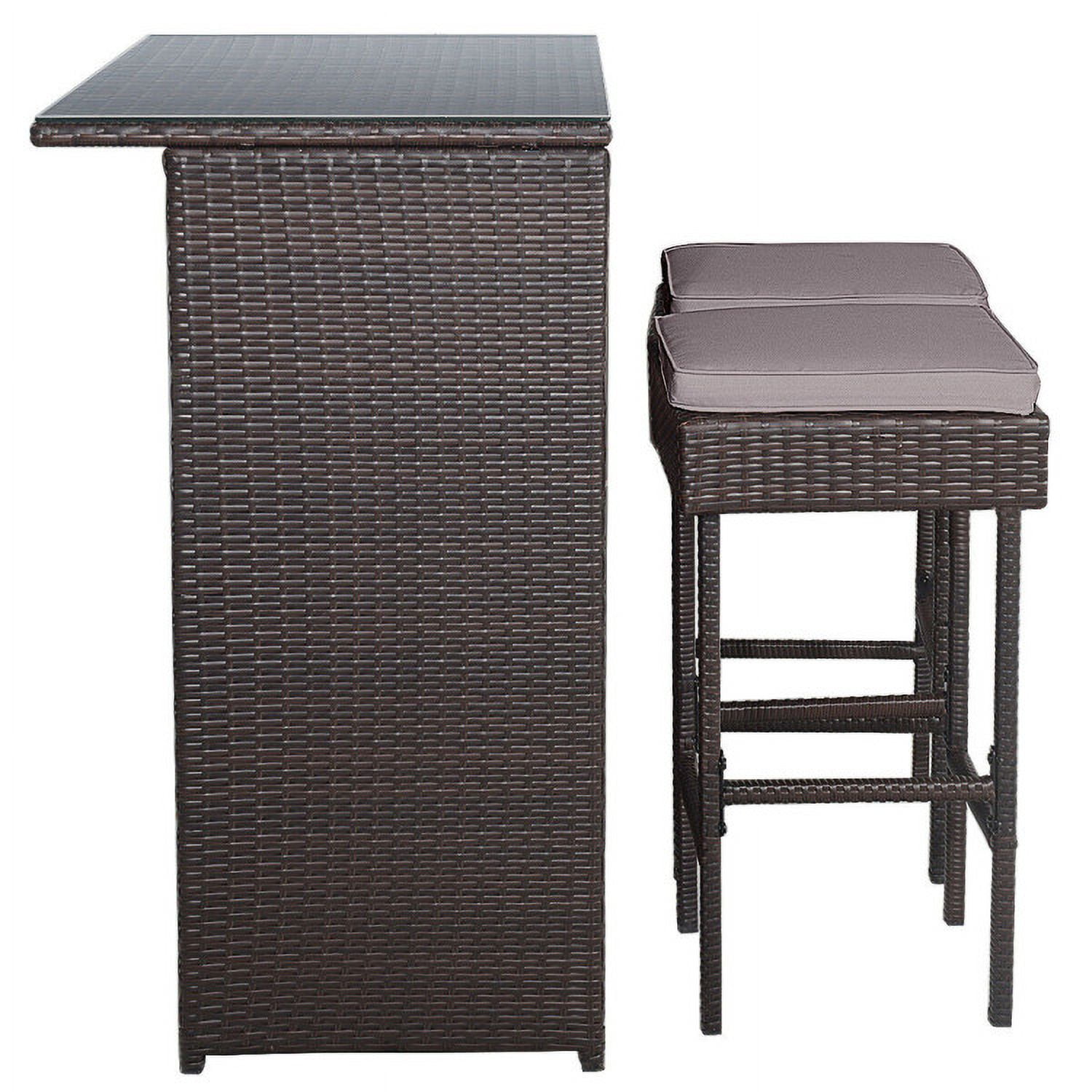 Aimee Lii 3 Pieces Patio Rattan Wicker Bar Table Stools Dining Set, Outdoor Patio Furniture Aimee Lii 3 Pieces Patio Rattan Wicker Bar Table Stools Dining Set, Outdoor Patio Furniture