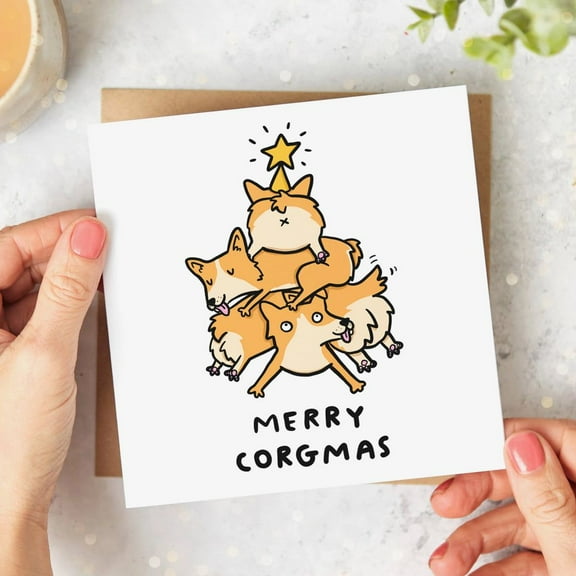 Merry Corgmas Card – Cute Corgis Christmas Design – Envelope Included, Blank Inside – Perfect Holiday Greeting Card for Dog Lovers