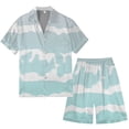 thumbnail image 3 of Men's Gradient Printed Satin Short Sleeve Button Up Pajama Loungewear Set for Comfortable Sleep and Relaxation at Home, 3 of 4