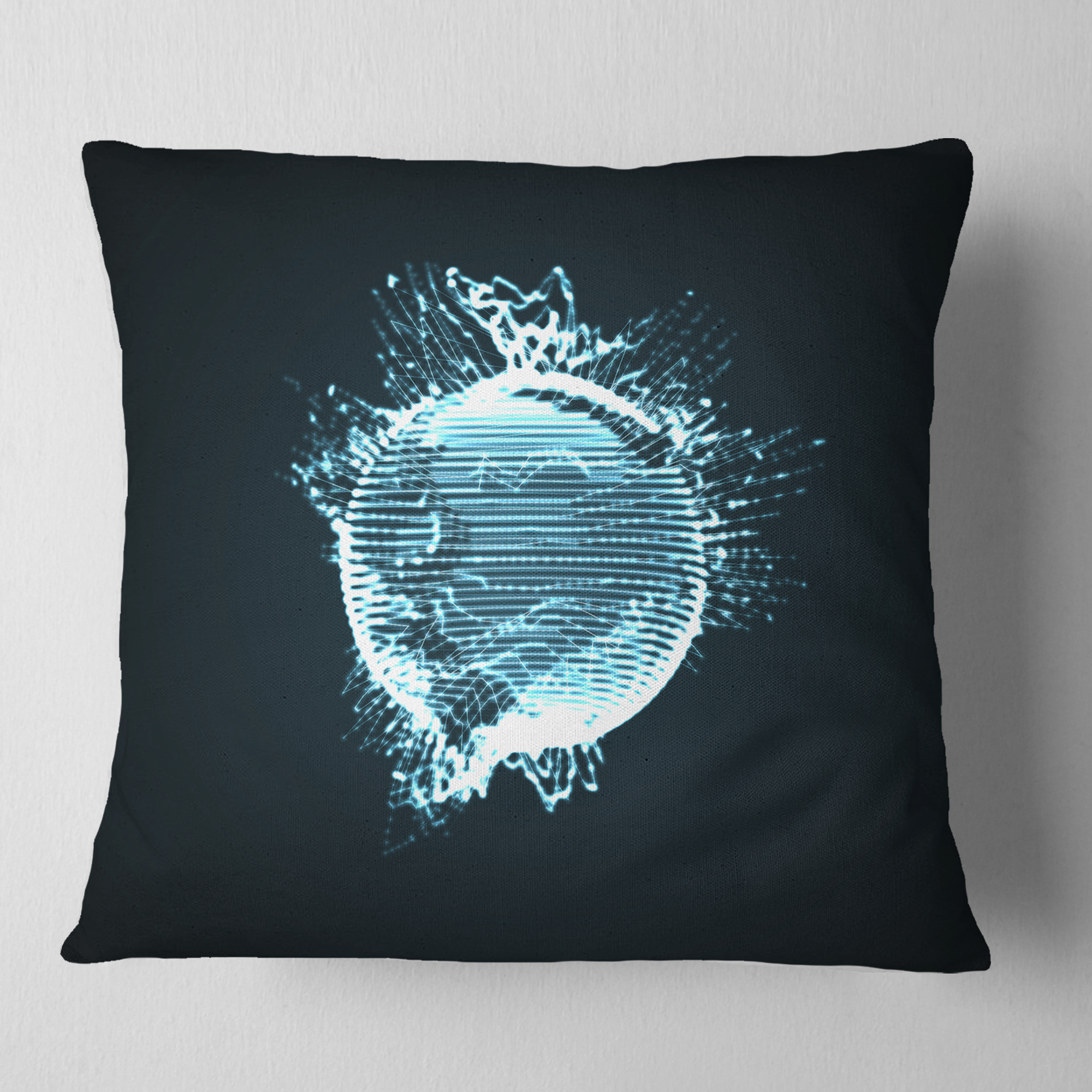 Designart Glowing Blue 3D Sphere - Abstract Throw Pillow - 16x16