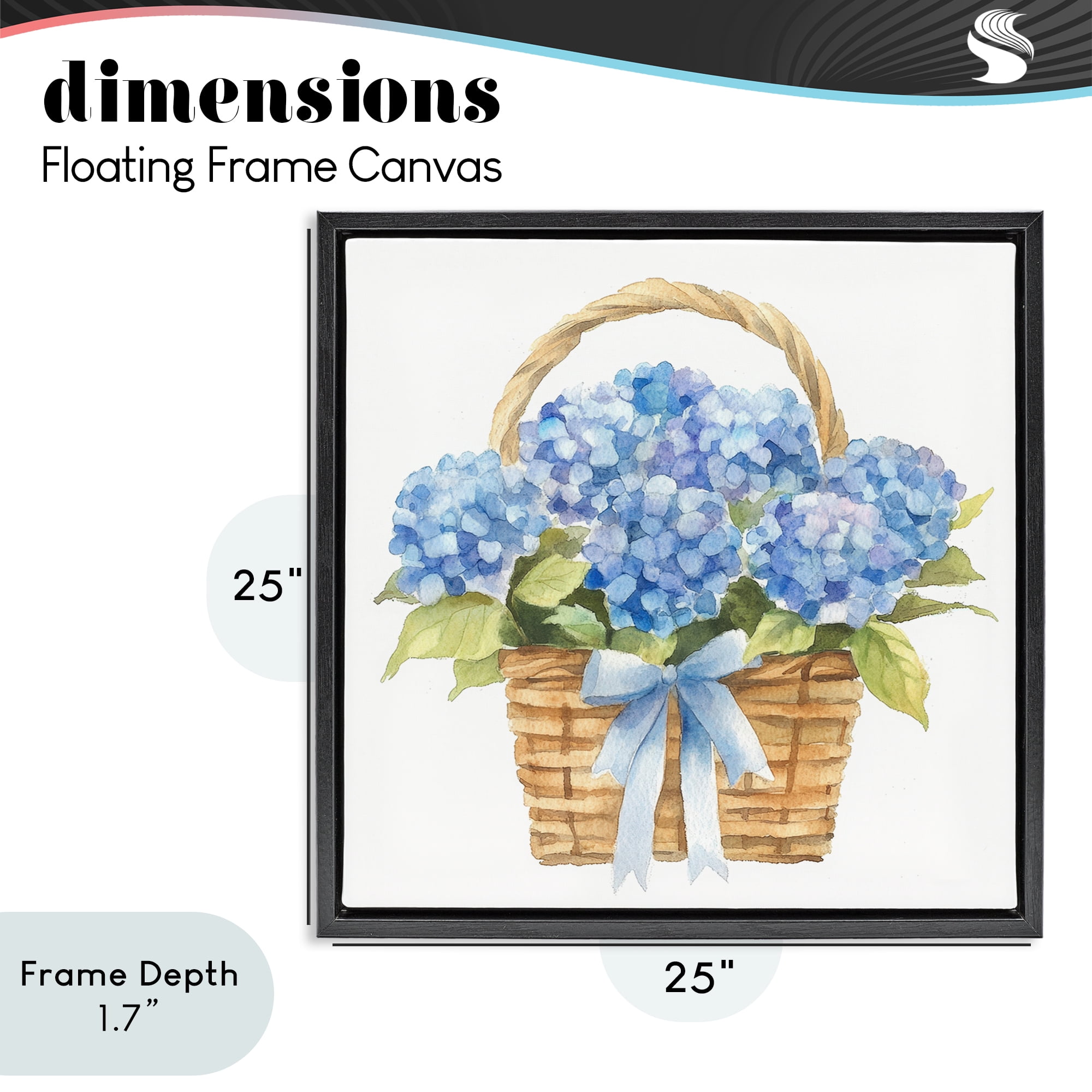 Stupell Industries Pretty Blue Hydrangea Picnic Basket Black Framed Floater Canvas Wall Art, design by Petal Prints Design