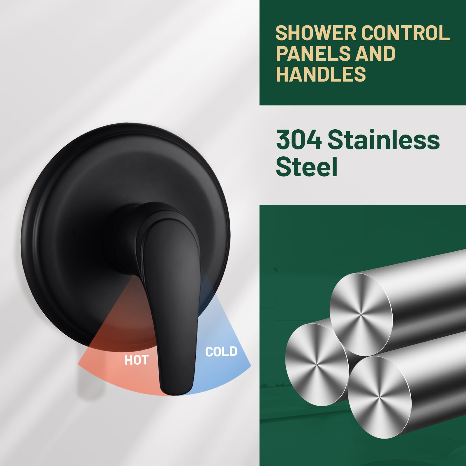Cobbe 8-Inch Single Handle Bathroom Rain Shower Head Set with 6-Spray Patterns ABS Rainshower Showerhead Matte Black