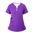 thumbnail image 4 of Minjewel Women's V-Neck Zipper Short Sleeve Scrubs for Women Set with Pockets, Easy Wear & Comfortable Scrub Set for Healthcare Professionals,Purple 2XL, 4 of 8
