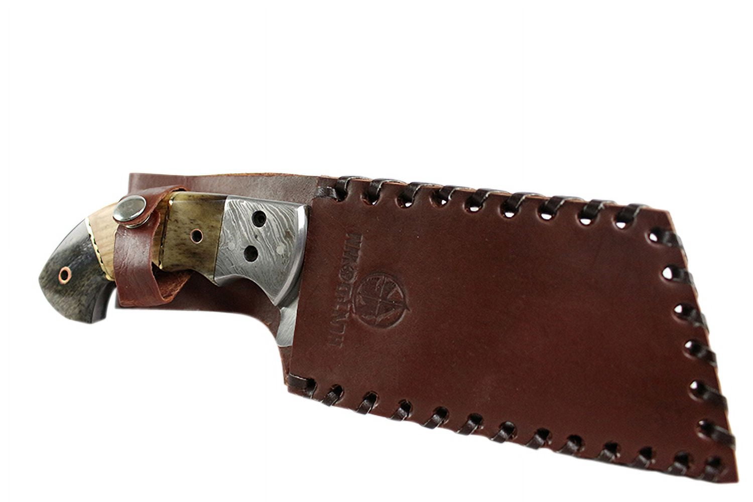 9" Huntdown Full Tang Hunting Knife with Decorative Handle and Leather Sheath