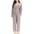 thumbnail image 2 of Vetsdori Long Sleeve Pajamas Sets for Women Lightweight Casual Nightwear 3 Pieces,Pants Soft Sleepwear Homewear Womens Pajamas, 2 of 7