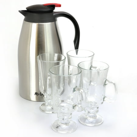 Glass Set Pedestal - Mr. Coffee Galion 5-Piece Stainless Steel Coffee Pot & Glass Pedestal Cups Set
