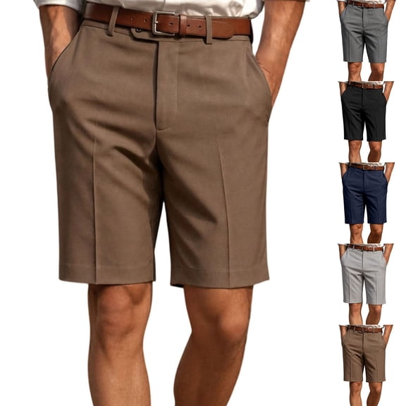 Wrtxtat Dress Shorts for Men Stretch Classic Fit Expandable Waist Casual Business Golf Performance Shorts Straight Suit Pants,Belt Not Included Navy L