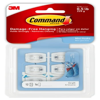 Command Mini Wall Hooks, Clear, Damage Free Decorating, 12 Hooks and 16 Command Strips