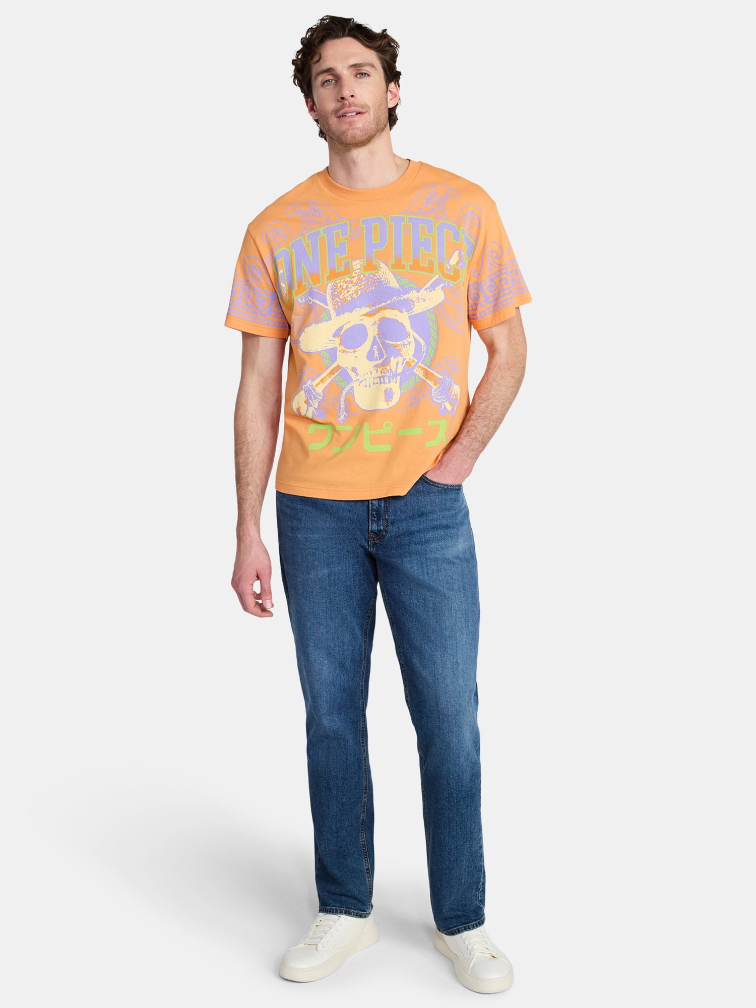 One Piece Men's and Big Men's Pirate King Waves Oversized Graphic Tee, Sizes XS-3XL