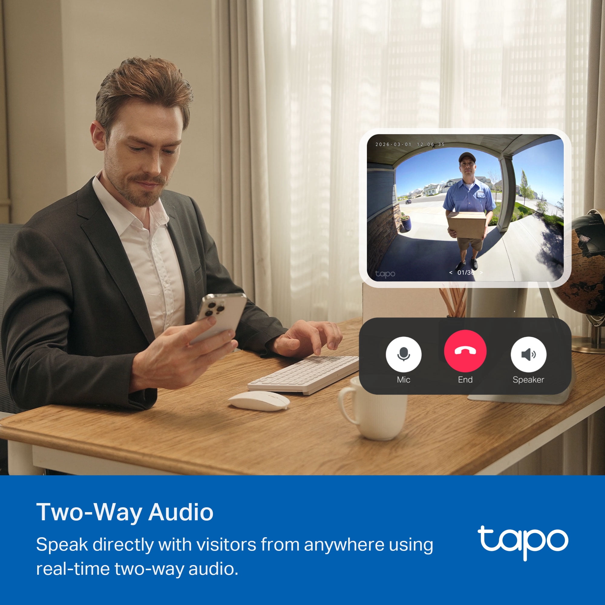 TP-Link Tapo TD20 Smart Wireless Video Doorbell, 2K Live View, 160° Wide Angle Field of View, AI Detection,  Subscription Not Required - TD20