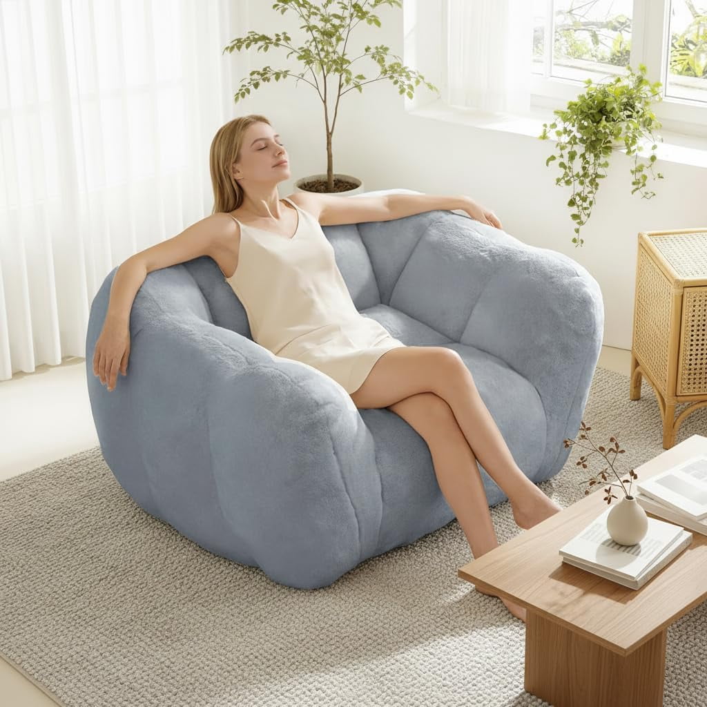 Giant Plush Cloud Bean Bag Chair for Adults, Cozy Comfy Reading Floor Sofa for Bedroom or Living Room, Grey