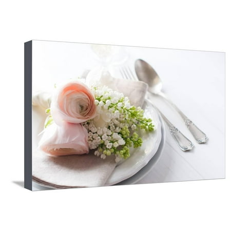 Elegant Wedding Table Settings - Wedding Elegant Dining Table Setting Stretched Canvas Print Wall Art By manera