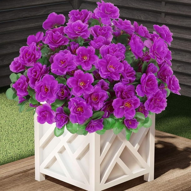 6 paquetes de flores artificiales para exteriores, flores de camelia de seda falsas, plantas de jardín resistentes a los rayos UV, arbustos, flores sintéticas, decoración del hogar, jardín,,Purple