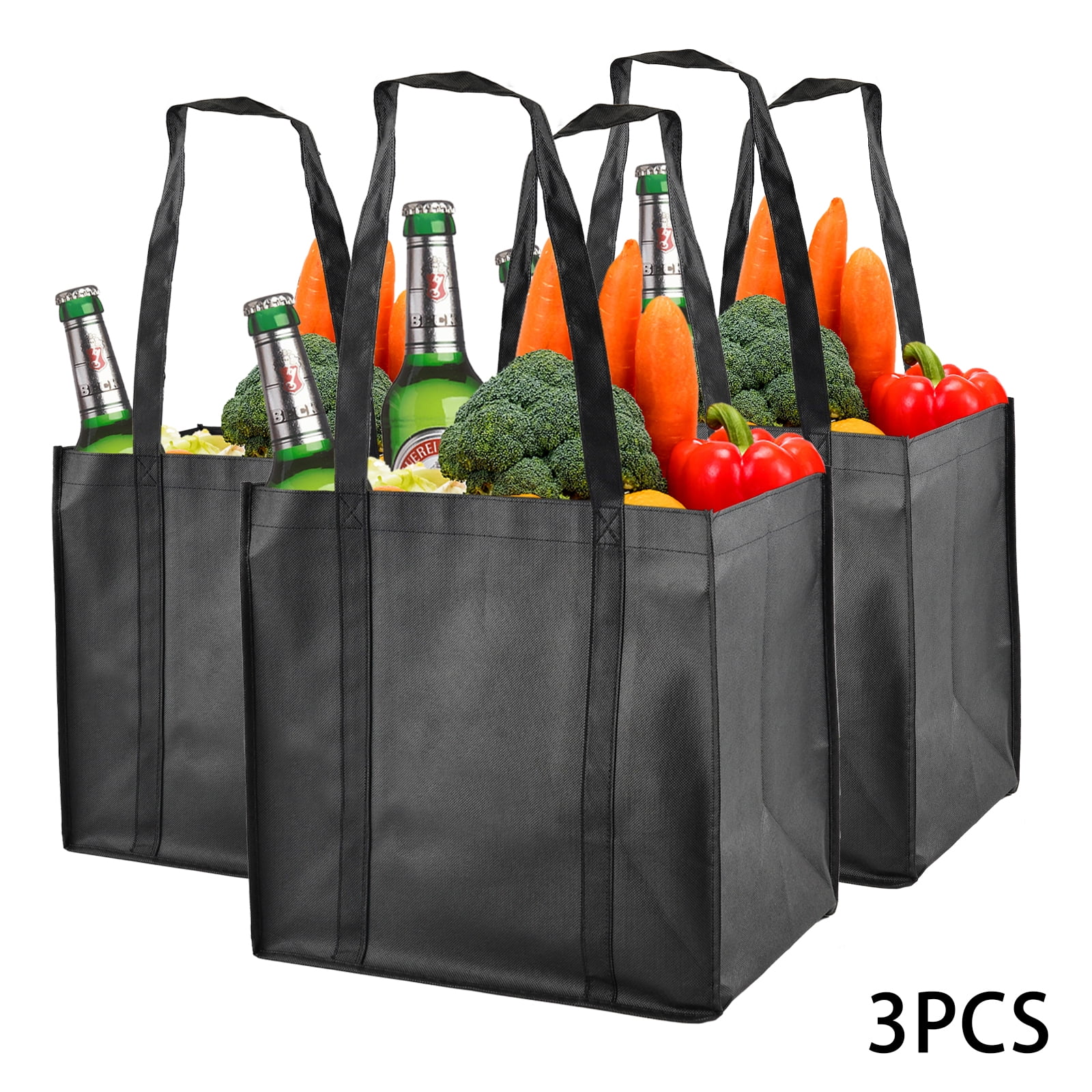 3 Pack Reusable Grocery Shopping Box Bags, Soft Cooler Bag, Hot & Cold