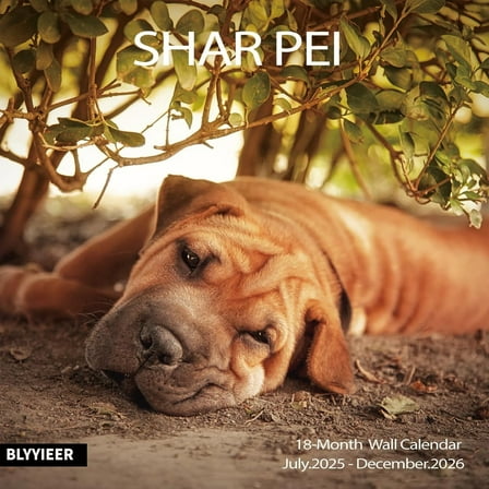 2025-2026 Wall Calendar,Shar Pei Wall Calendar, 12" x 24" Open,Family Planner Calendar Organizer with Shar Pei Images, for Dogs Lovers