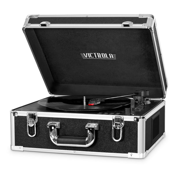 Victrola Fullsize Suitcase Record Player with CD Player and Bluetooth, Black