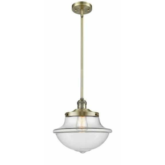 Innovations Lighting  Franklin Restoration Oxford - 1 Light 12" Stem Hung Mini Pendant Antique Brass/Clear