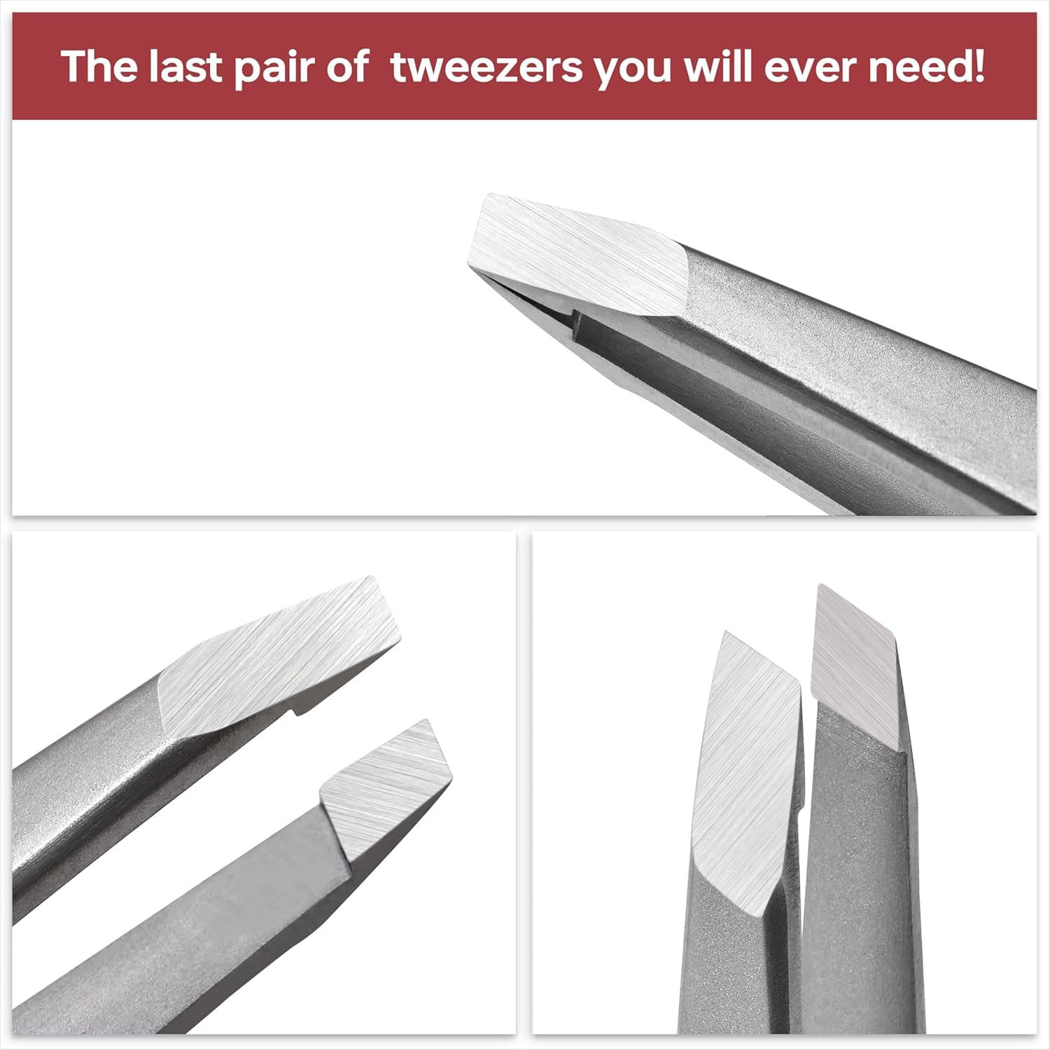 Eyebrow Tweezers, Precision Slant Design with Comfortable Handle and Travel Case