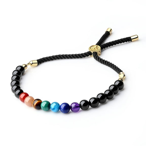 COAI Black Obsidian Stone 7 Chakra Bolo Bracelet for Women