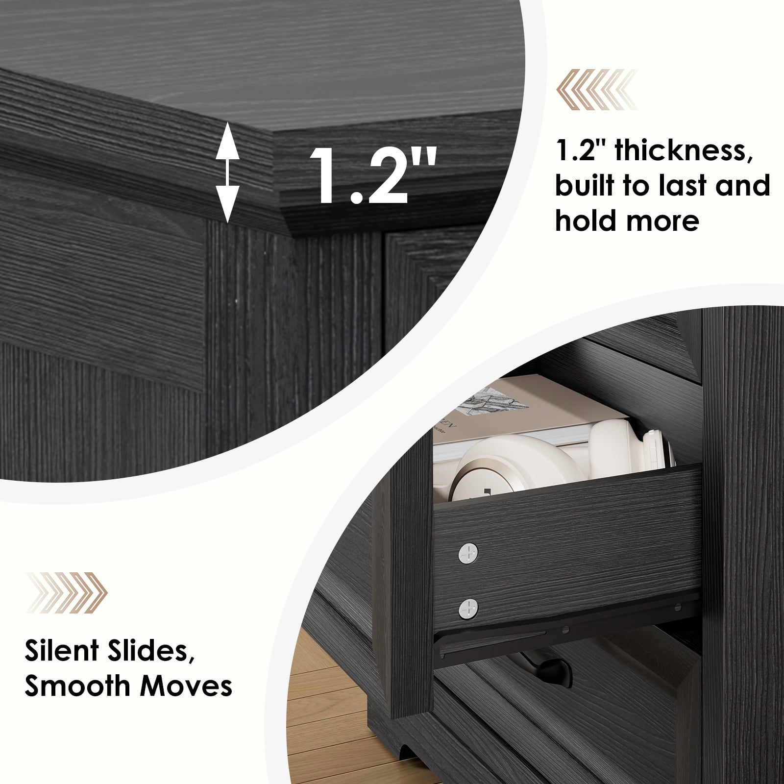 Hommpa Farmhouse 3 Drawers Nightstand with Charging Station, Rustic Wood Night Stand with Drawers for Bedroom, Vintage Bedside Table Small Dresser Chest of Drawers for Living Room, Black