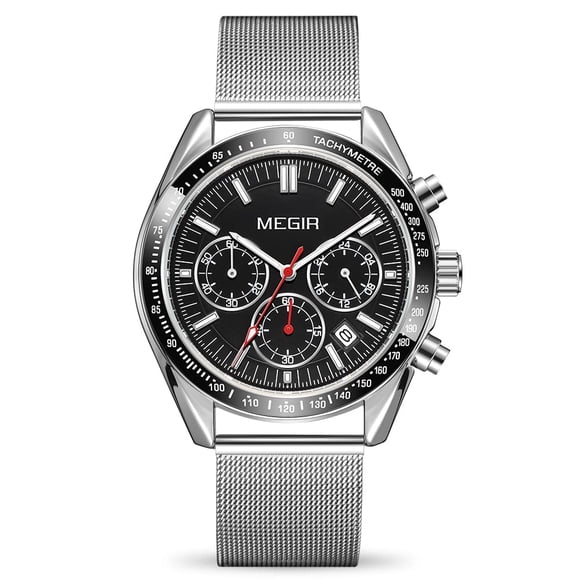 yeacher MEGIR Montre à Quartz Multifonction pour Homme - Boîtier en Alliage Élégant, Bracelet en Acier Durable, Chronographe, Affichage de la Date, Résistant à l'Eau 3ATM pour le Sport, les Affaires et les Tenues Décontractées