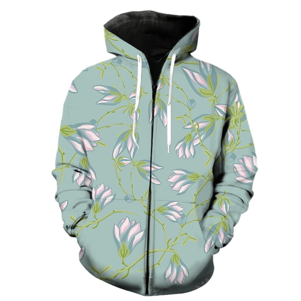 Sudadera con capucha y cremallera para hombre, diseño de flores de magnolia, informal, unisex, divertida, con estampado 3D, gran oferta de 2024, para adolescentes, primavera, genial.