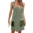 thumbnail image 3 of Sleeveless Striped Print Women Spaghetti Strap V-neck Mini Dress with Built in Shorts, 3 of 7