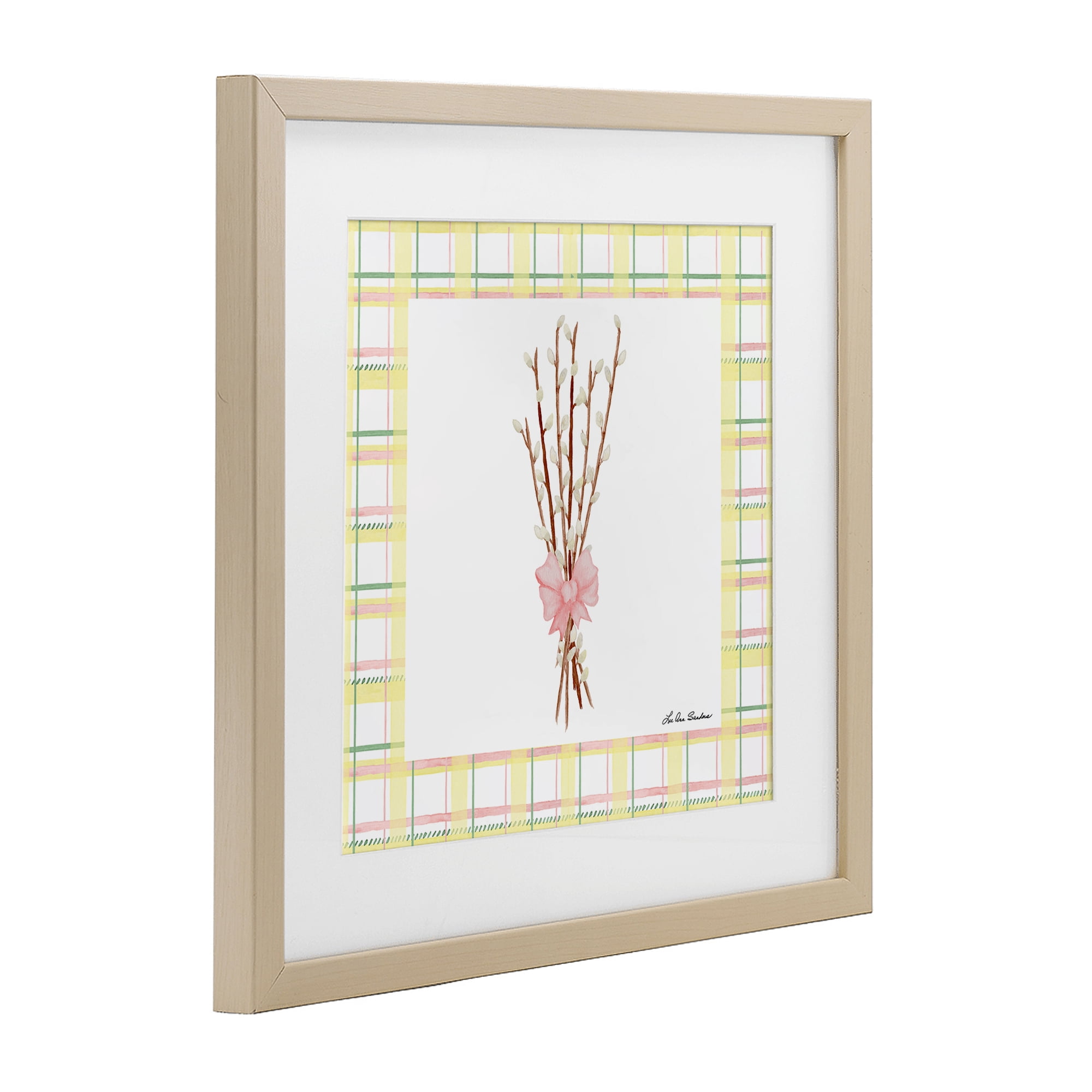 Pastel Spring Pussy Willow Birch Framed Print Under Glass, design by Lee Ann Sanders